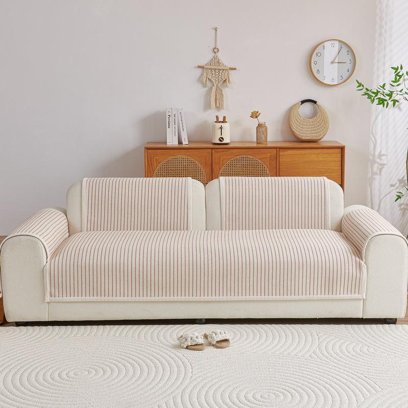 New Light Luxury Sofa Cover Pad, High-End Sense, All-Season Universal Striped Chenille Non-Slip Seat Cushion, Summer Sofa Cover