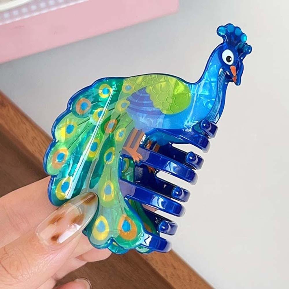 Peacock Cute Bear Hair Claw PVC Acrylic Hair Claw Cartoon Animal Shark Clip  Female