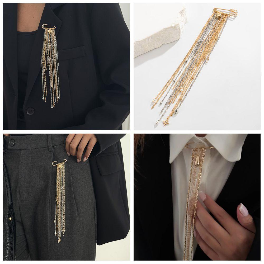 Water Droplet Fringe Clothing Tie Pin Exaggerated Bead Fixed Ornament Women Girls