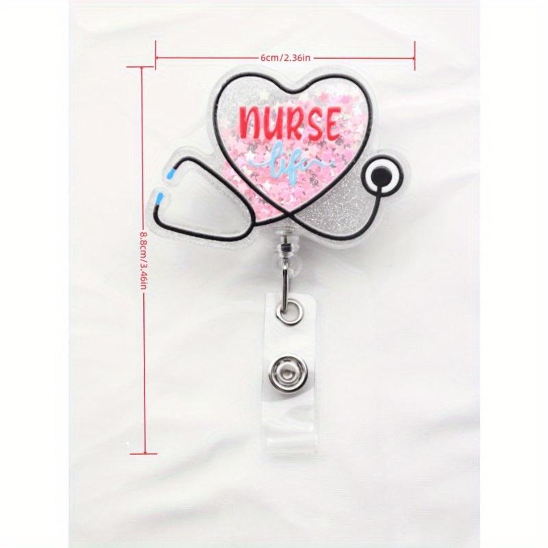 Urocze Brokatowe Cekiny Kreskówkowy Pudełko na Leki Igła Probówka Pigułka Strój Pielęgniarki Stetoskop Kształt Akrylowy Brelok Wysuwany Z Klipsem Identyfikator Odznaka