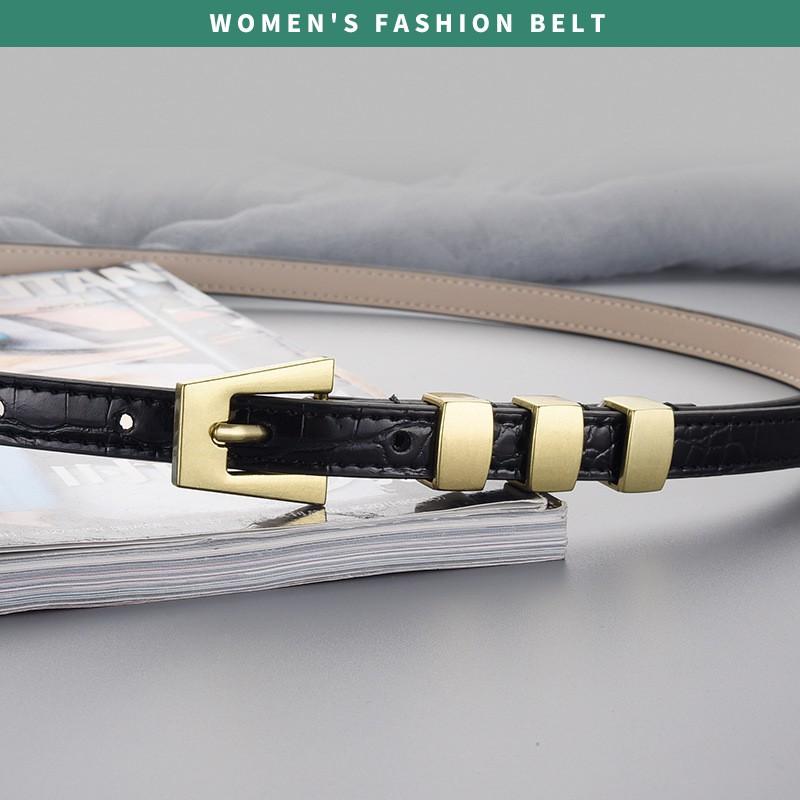 Slim Genuine Leather Belt With Metal Pin Buckle Crocodile Texture Womens Chic Waistband Dresses Pants