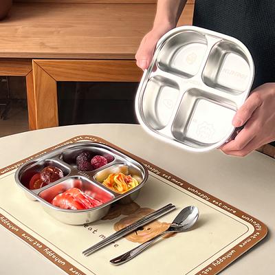 3/4 Compartments Dinner Plate With Lid 304 Stainless Steel Divided Lunch Box Reusable Food Container Kitchen Dinnerware