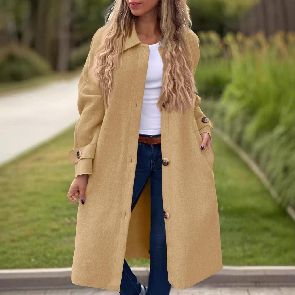 Damen Casual Fashion Solid Color Mantel Revers Langarm Anzug Kragen Button Down Wolljacke