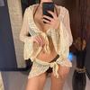 4PCS Halter With Sarong Long Sleeve Bikini Female Swimsuit Women Swimwear Four-pieces Bikini Set Bather Bathing Suit Swim V6338B