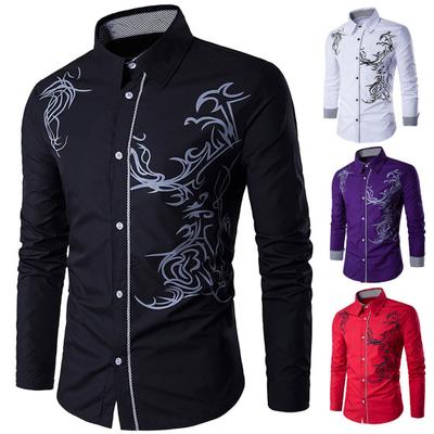 Men Shirt Turn-down Collar Single-breasted Slim Fit Ethnic Style Spring Shirt for Daily Wear