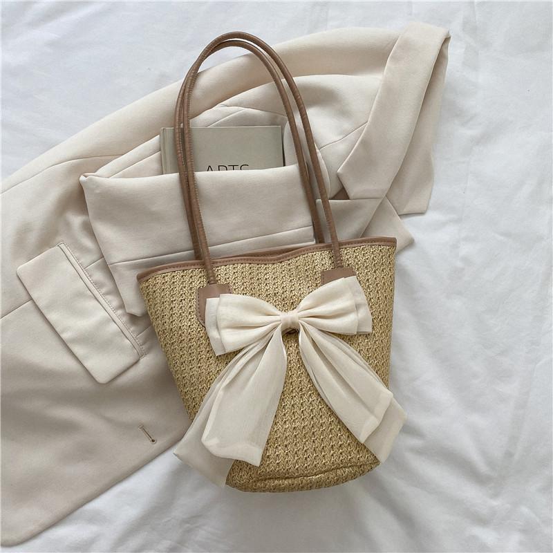 Newest Women Straw Handbags Fashion Holiday Totes Lovely Bow Shoulder Bags Fashion Beach Bags 3 Colors Drop Shipping