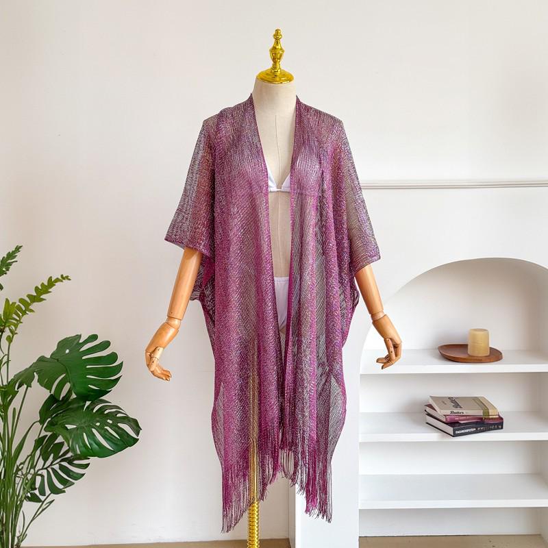European & American Tassel Shawl: Sun Protection Bikini Beach Cover-up, Solid Color Hollow-out Design