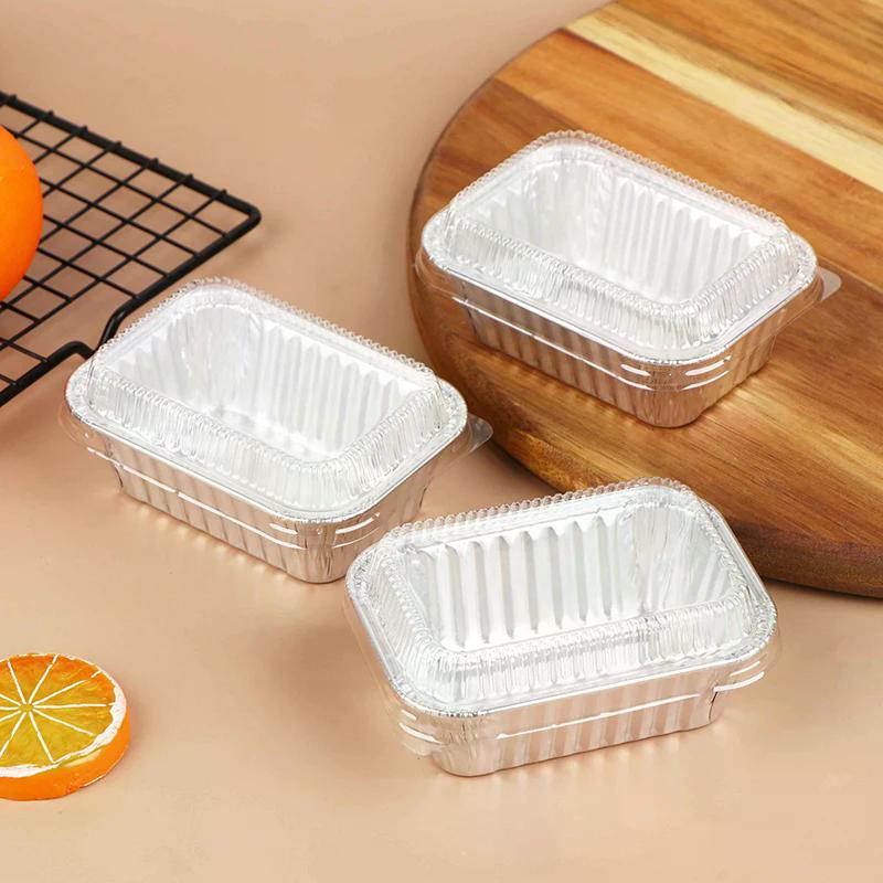 10 Stück Einweg Rechteckige Aluminiumfolien Backformen mit Deckeln für Kuchen Muffins Brot Lebensmittelaufbewahrung Mitnahmebehälter