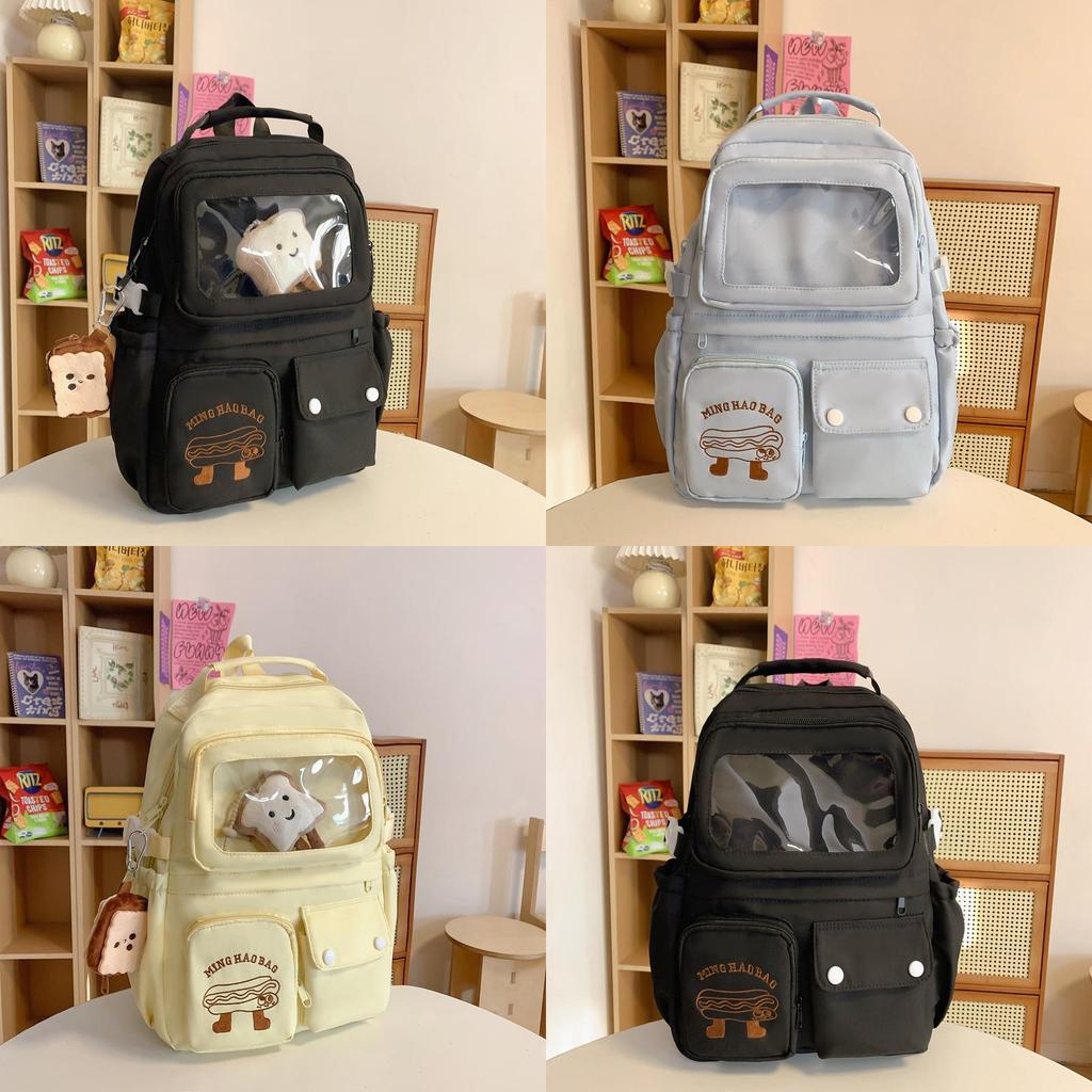 School Girl Backpack Nylon With Letter Pattern For Elementary Students