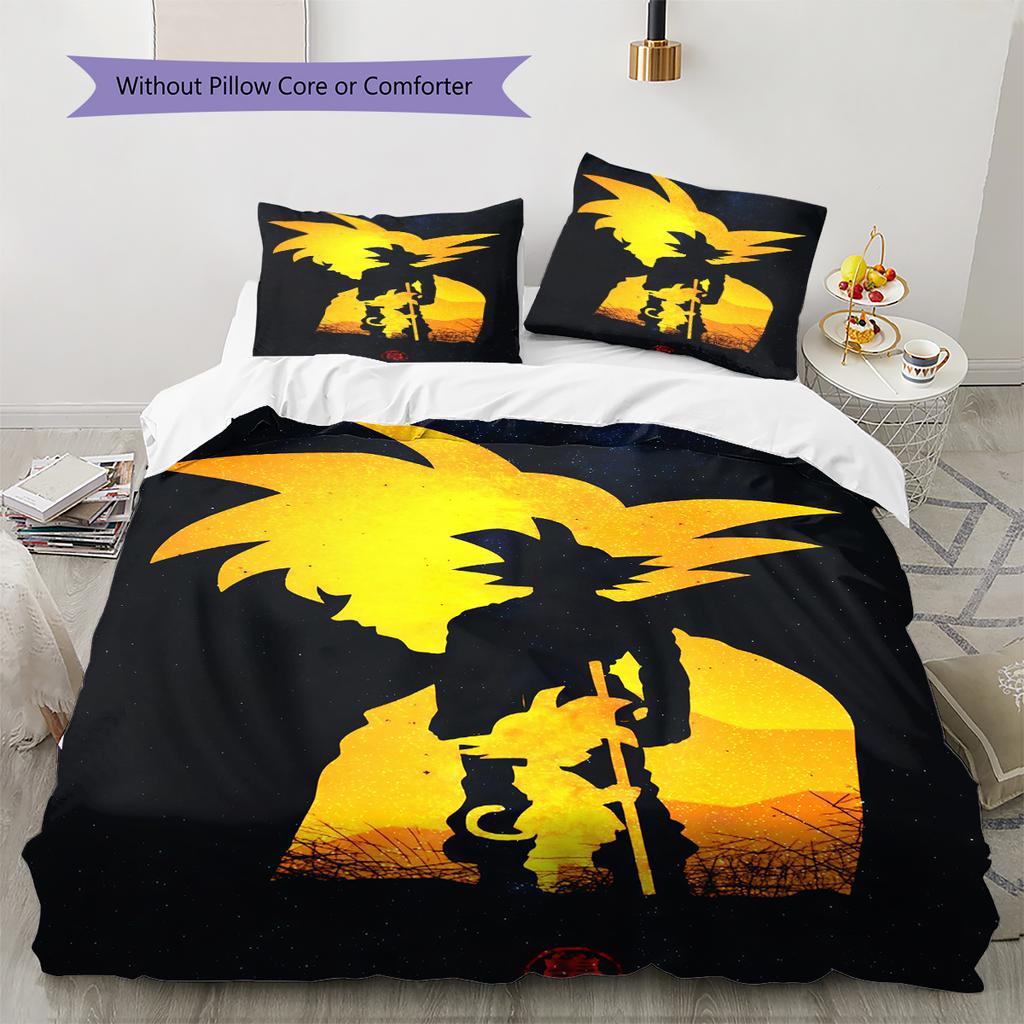 Son Goku Pattern Bedding,Quilt Set Quilt Cover Pillowcase Home Birthday Gift (1 * Duvet Cover + 2 * Pillowcase, Without Core)