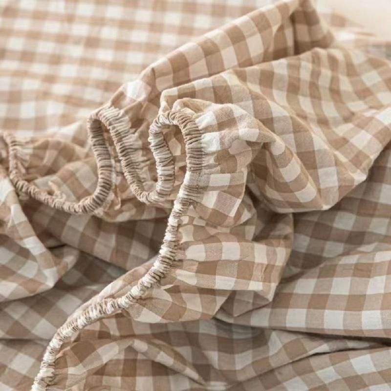 1/3PCS 1500 Supreme Bedding Sets Taupe Plaid Bed Cover Cotton Bed Sheet Mattress Protective Cover Boys and Girls Toddler Sheet Sets
