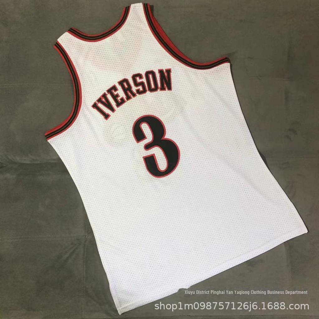 [Camisola dos 76ers] Não. 3 Iverson Camisa de Basquete Densa Totalmente Bordada