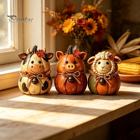 Indoor Autumn Room Decorations 3PCS Rustic Harvest Wooden Ornaments, Animal Designs Retro Vintage Distressed Wood Crafts Farmhouse Crafts, Decorative