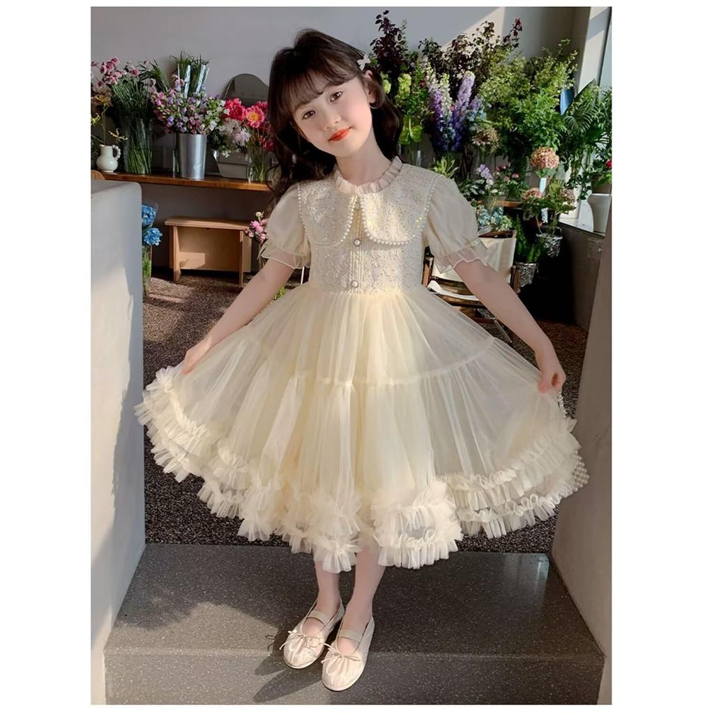 Princess Dress for Piano Pearl Short Cute Long Perfect for Piano and Commemorative Photos [Jzozuxvv] Girls' Recitals, Collar, Sleeves, Formal, Dress,