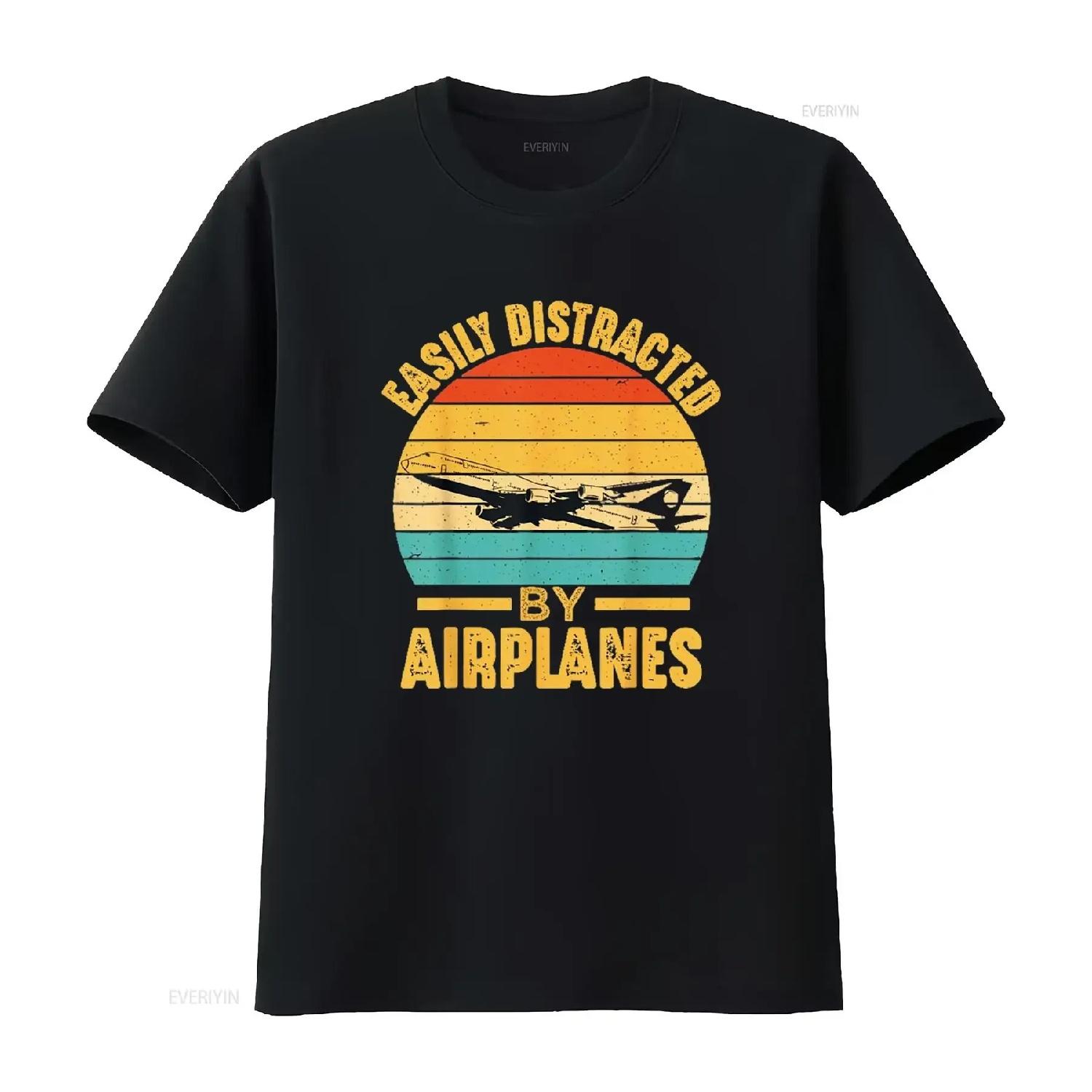 

Easily Distracted By Airplanes Pilot s Funny Aviation T Shirt Black Medium vintage Washed Versatile Soft homme Stylish Unisex XXXXXL чорний