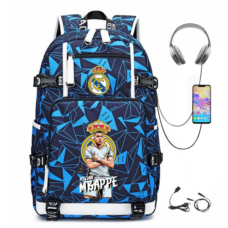 Camouflage Backpack Student Bookbag Multifunctional USB Charging Football Star Print Travel Daypack Lightweight Casual Men's Backpack