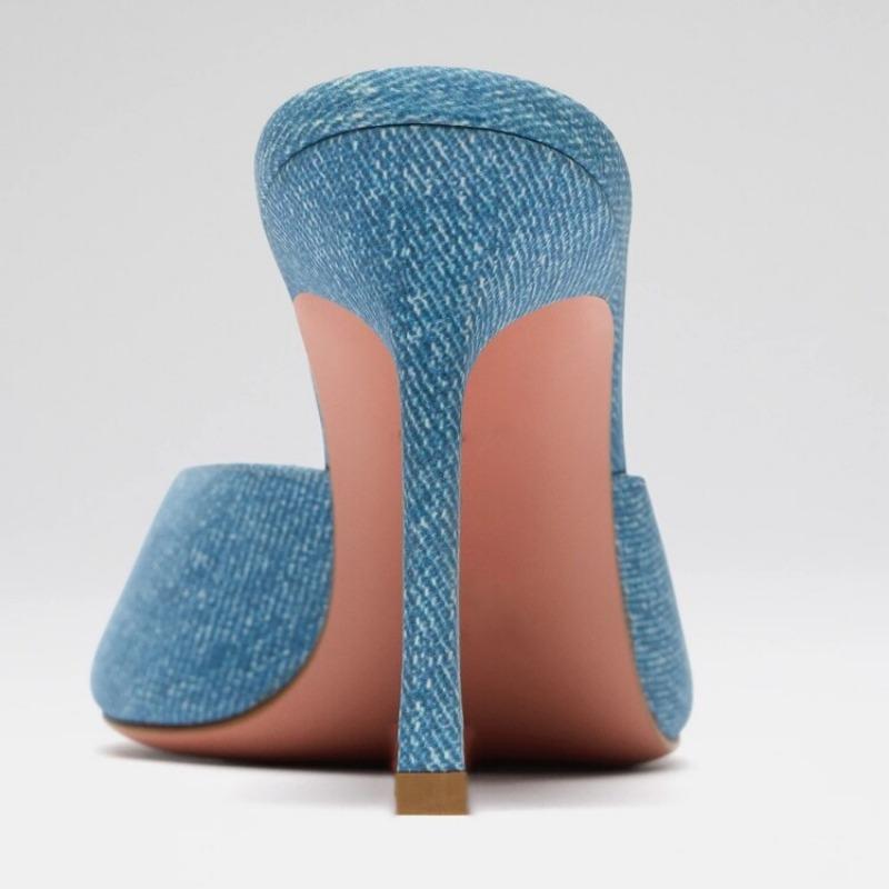 Fashion Summer Fashion Minimalist Black Blue Slippers European American New Comfortable Women High Heel Commuting Pointed Sandals 34-45