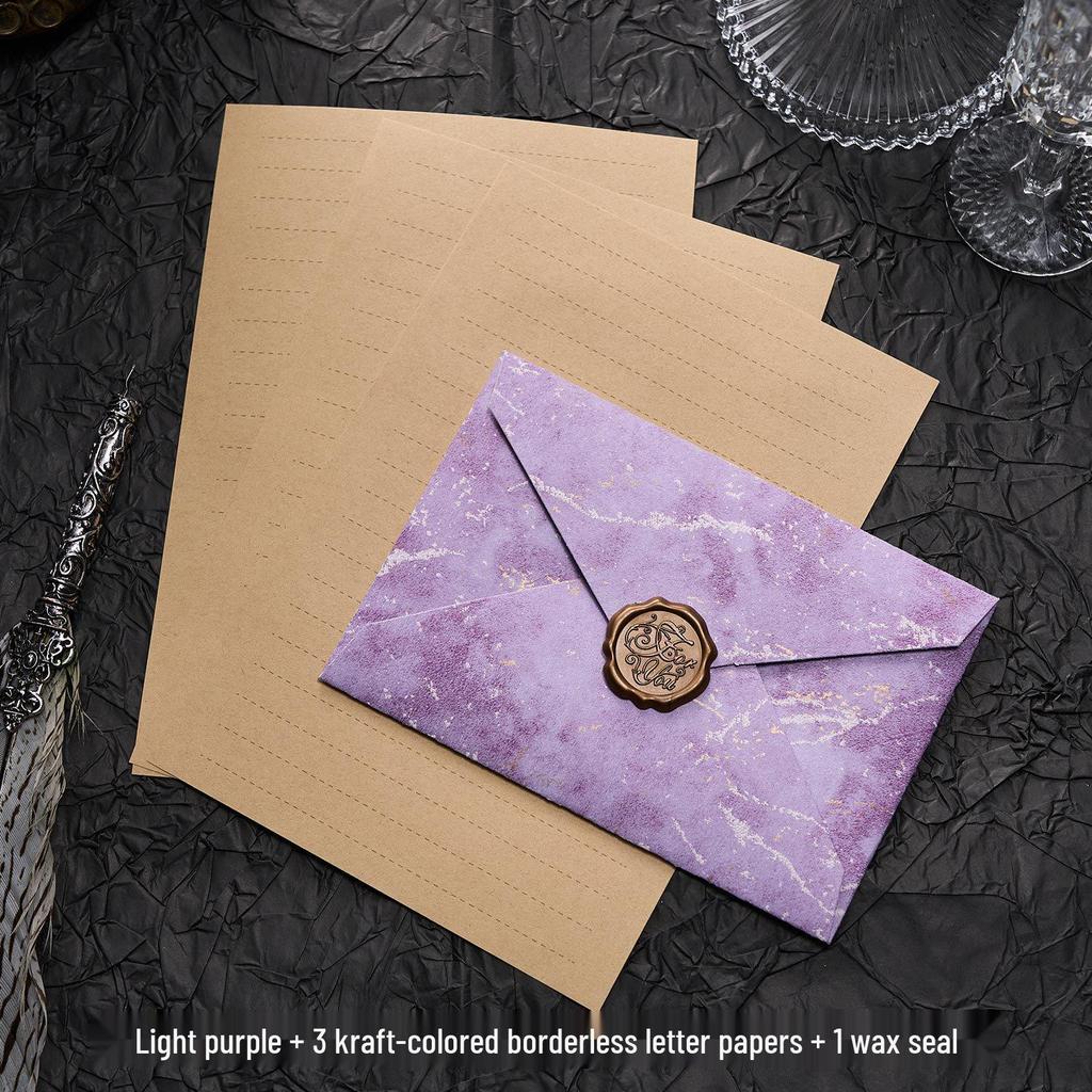 Gilded Envelope & Letter Paper Set - Embossed Texture, Straits Style, Handwritten Love Letters with Wax Seal for Valentine's Day