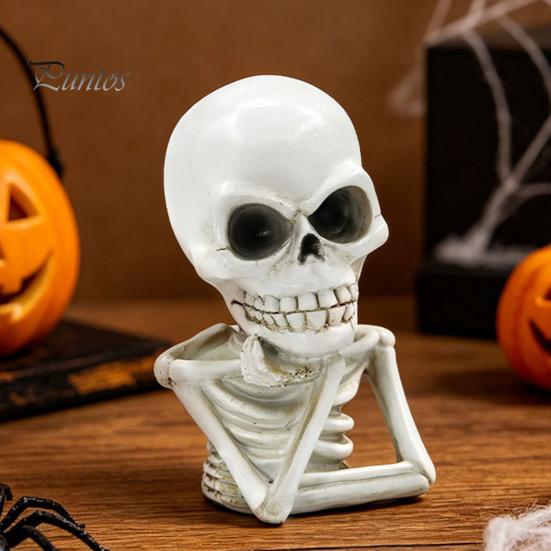 Creative Gothic Bar Decor Skeleton Thinker Statue Halloween Decor, Funny Thinking Figurine, Durable Realistic Art Resin Sculpture for Home Office Desk