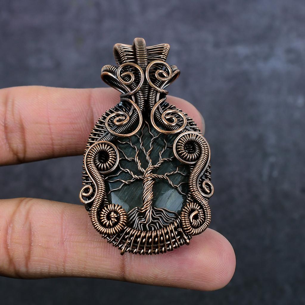 Natural Labradorite Gemstone Copper Wire Wrap Jewelry Pendant 2.44" L3F59