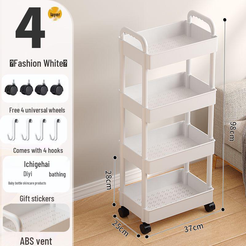Multi-Layer Narrow Gap Floor-Standing Kitchen and Bathroom Storage Rack