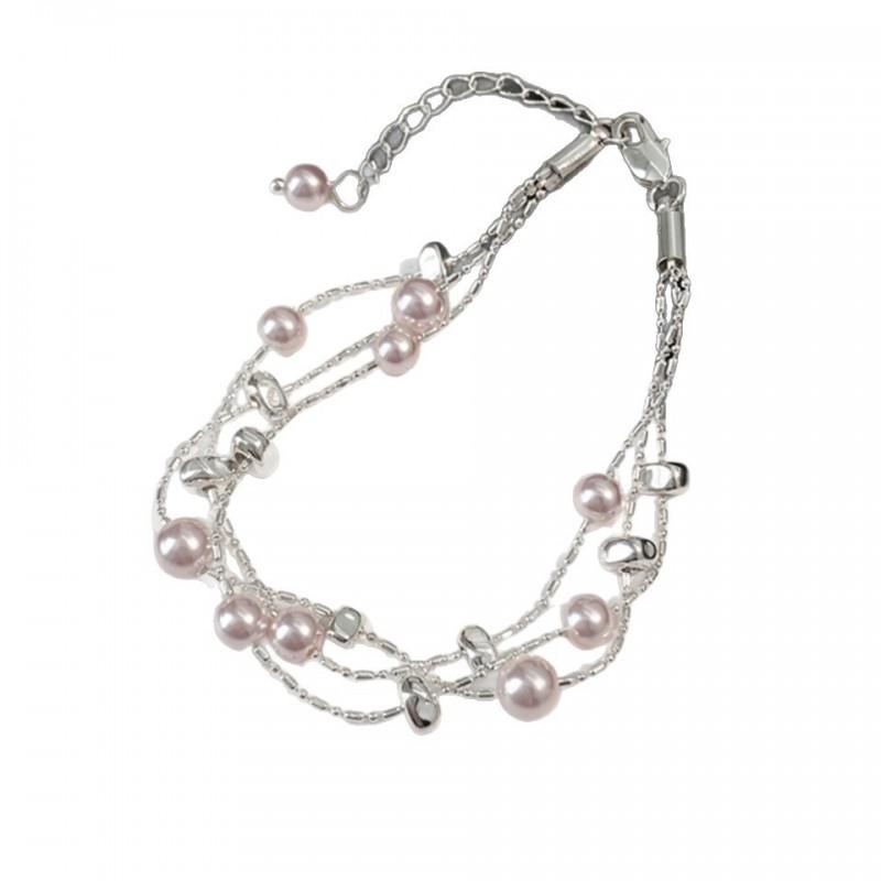 Elegant Pearl Bracelet Women Minimalist Geometric Design Stackable Pink Tone Lightweight Luxury Everyday Jewelry