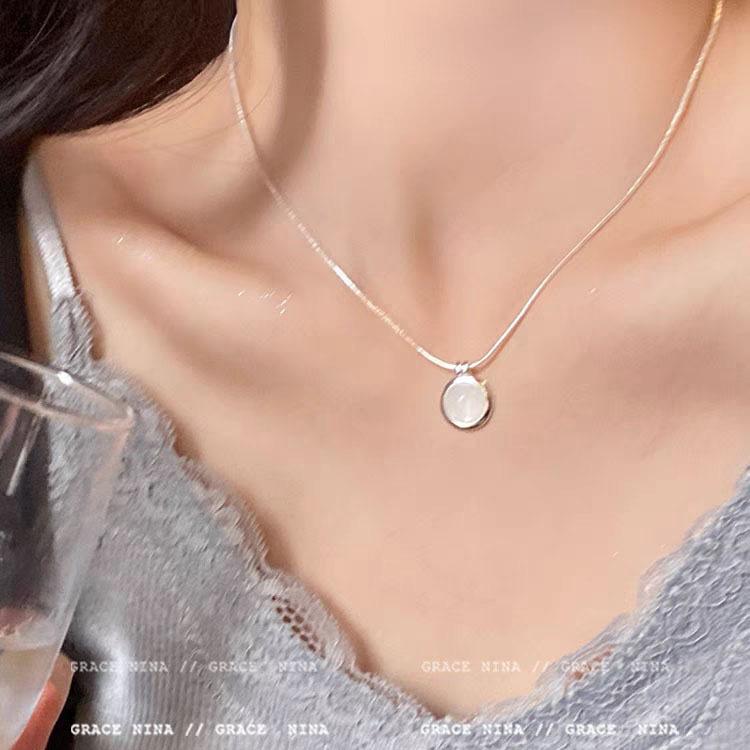 Sea Blue Stone Women Necklace Light Luxury Oval Aquamarine Pendant Collar Chain Moonlight Stone Fashion Jewelry