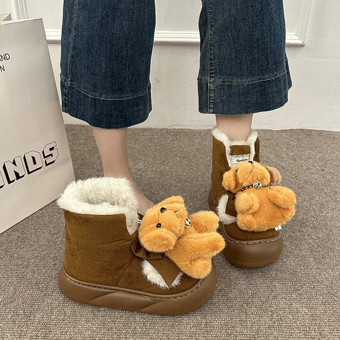 Women's Cartoon Puppy Lightweight Height-enhancing Thick Sole Winter Warm Fur One Snow Boots Plush Lined Non-slip Casual Sports Cotton Boots
