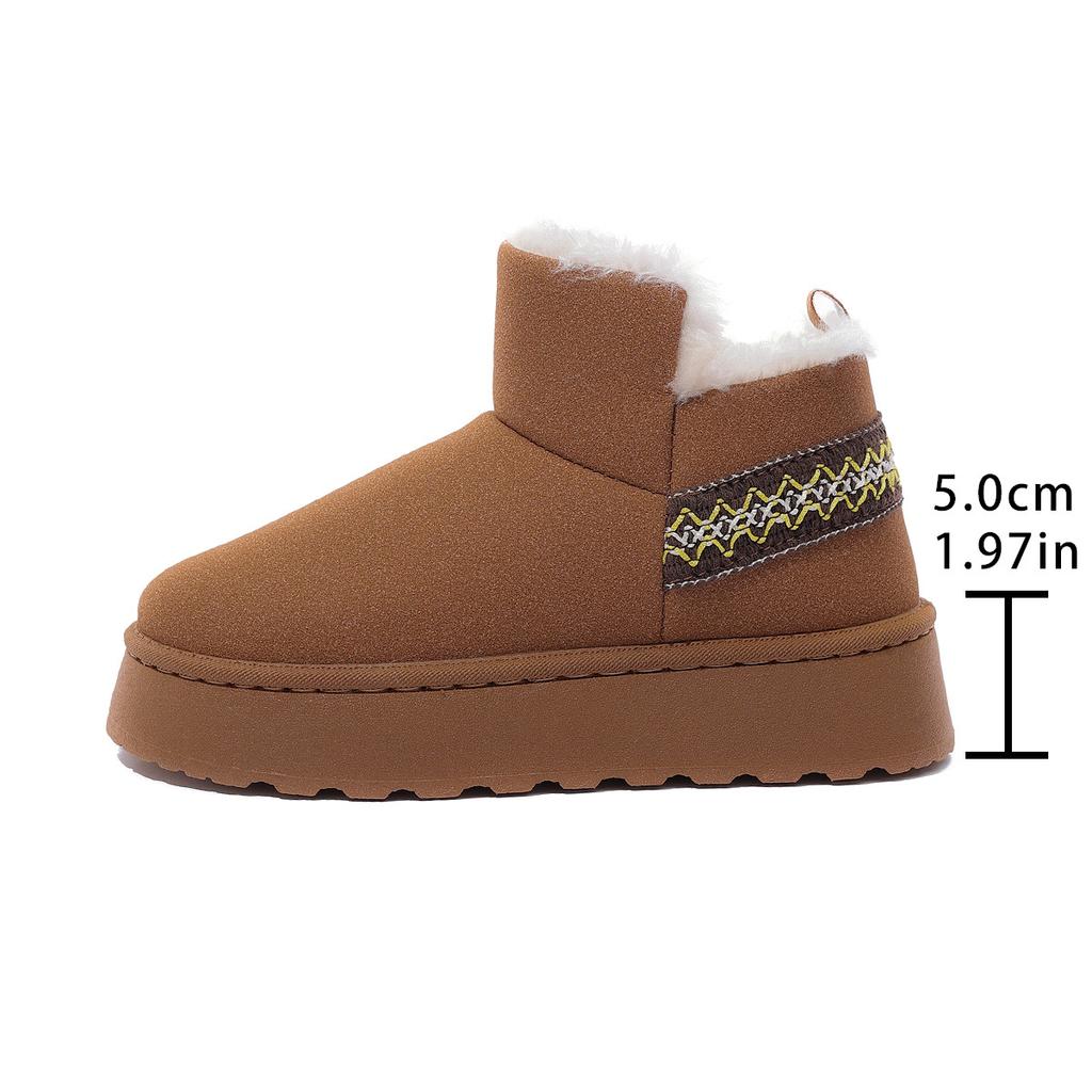 Retro thick-soled velvet warm snow boots for women, winter new cotton boots, large-size short boots for women