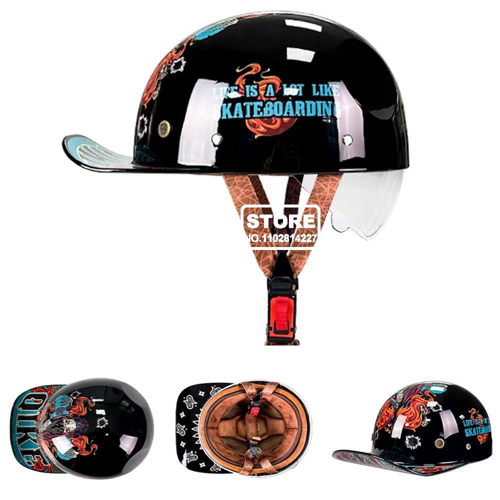 Motorbike Baseball Cap Half Helmet Riding Women Retro Motorcycle Half Helmet Anti Drop Motorcycle Scooter Helmet