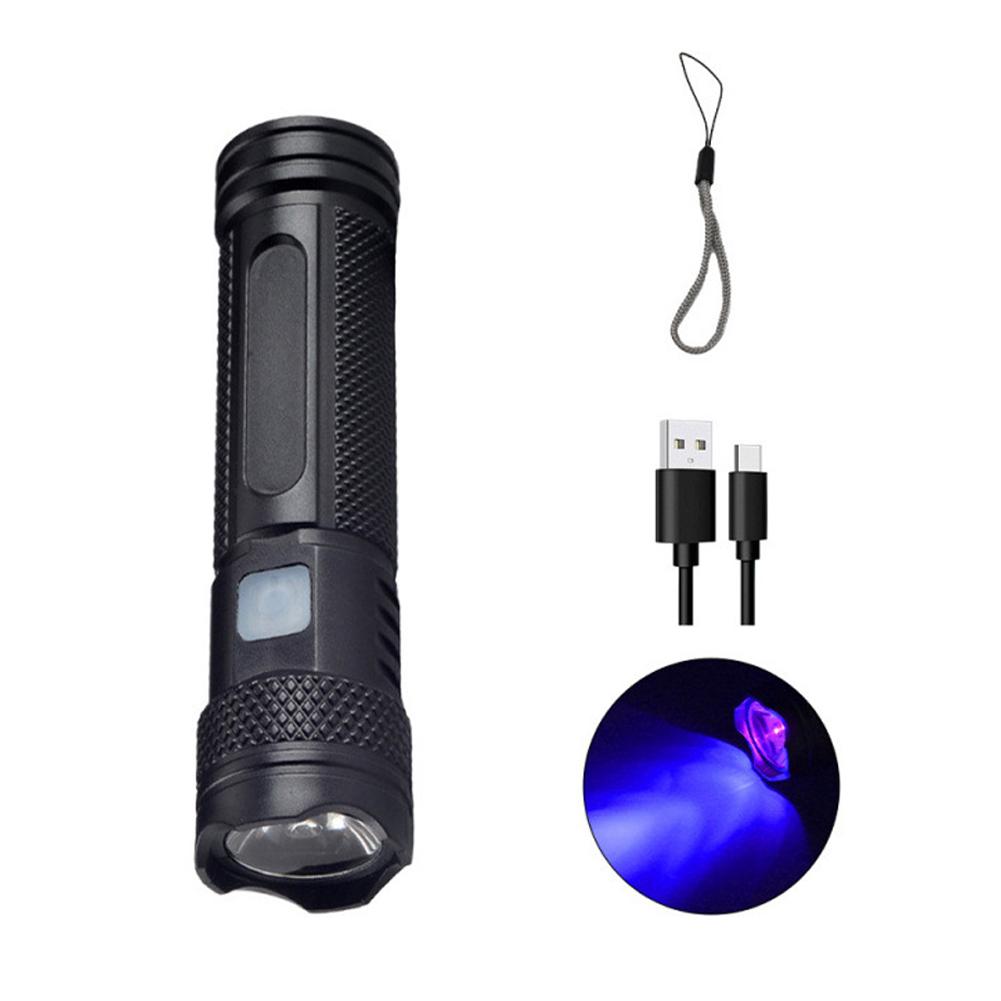 Rechargeable 365nm UV Flashlight Purple Torch Mini Ultraviolet Handheld Torch Jade Money Detector Pet Urine Stains Detector