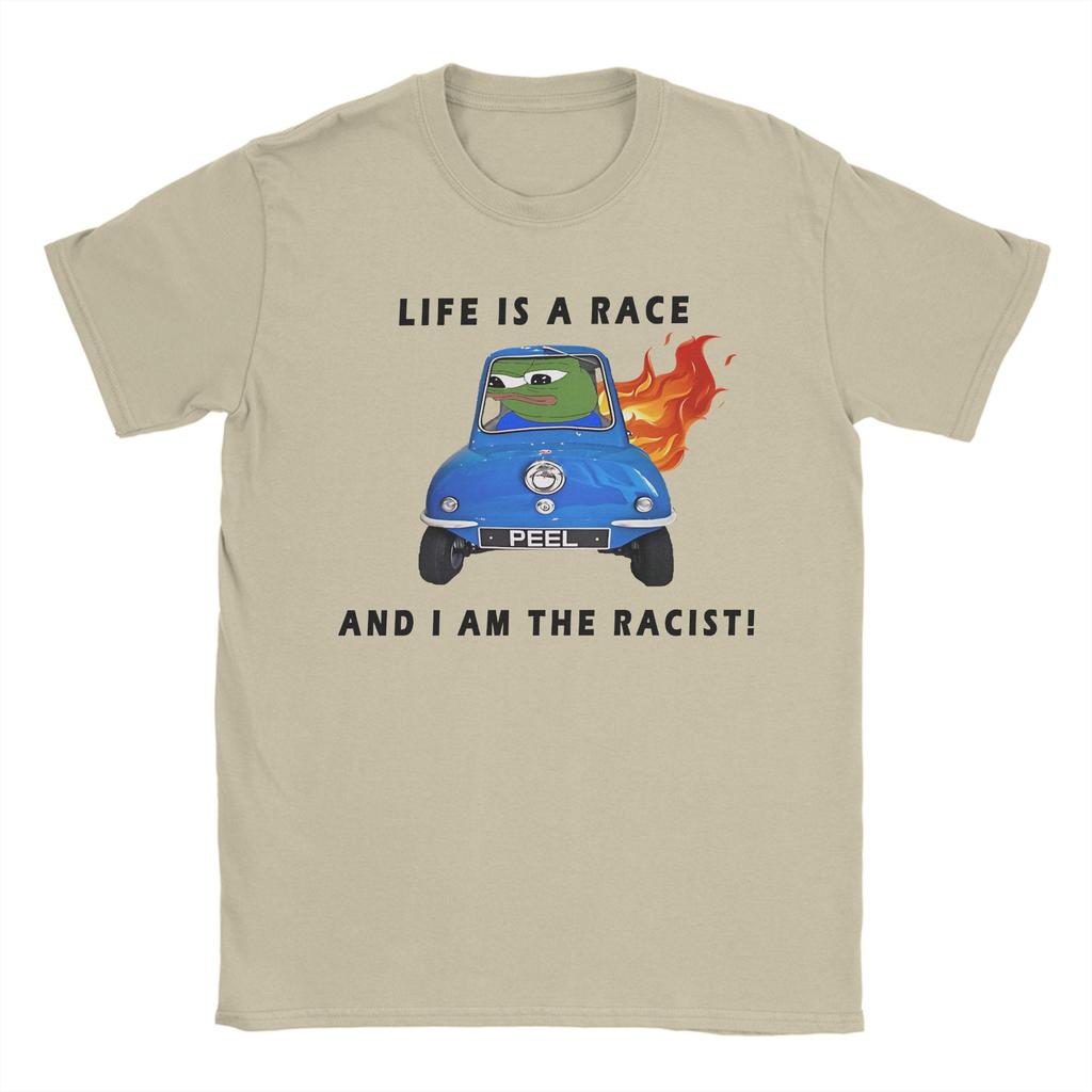 Herren Damen Bedrucktes Das Leben ist ein Rennen, und ich bin der rassistische Pepes der Frosch T-Shirt 100% Baumwolle Frosch Lustiges Meme T-Shirts Kleidung
