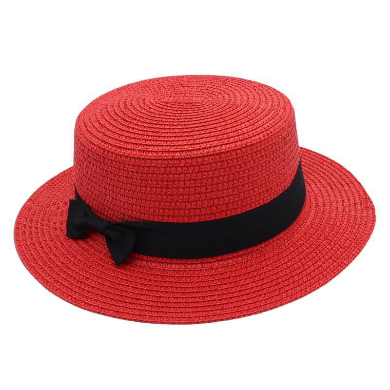 Straw Hat Female Visor Bow Flat Top French Beach Hat Mom Hat Cool Hat Ins Wind