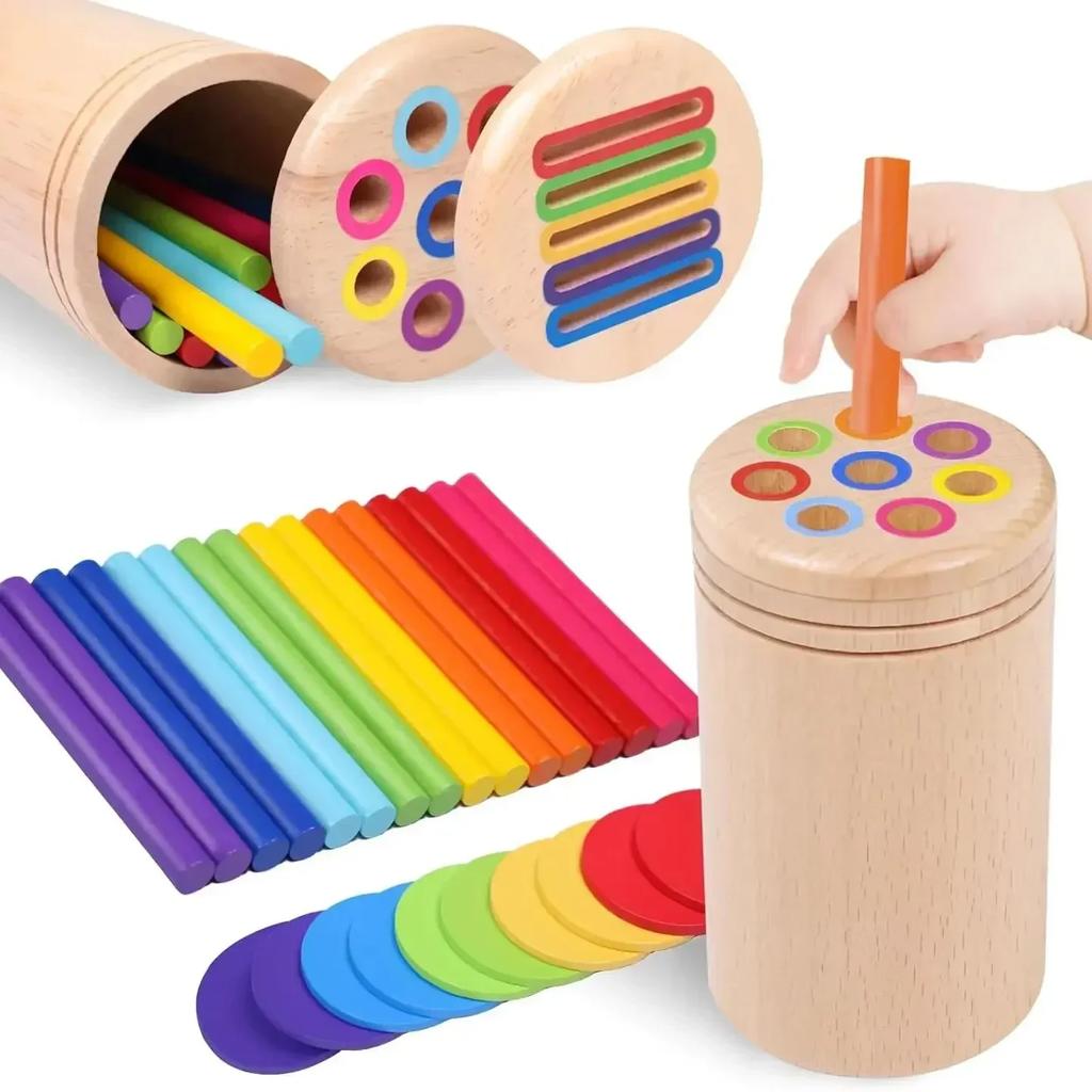 Color Shape Sorting Box Baby Sensory Play Montessori Toys Early Educational Toy Wooden Sticks Toys Color Classification Cup