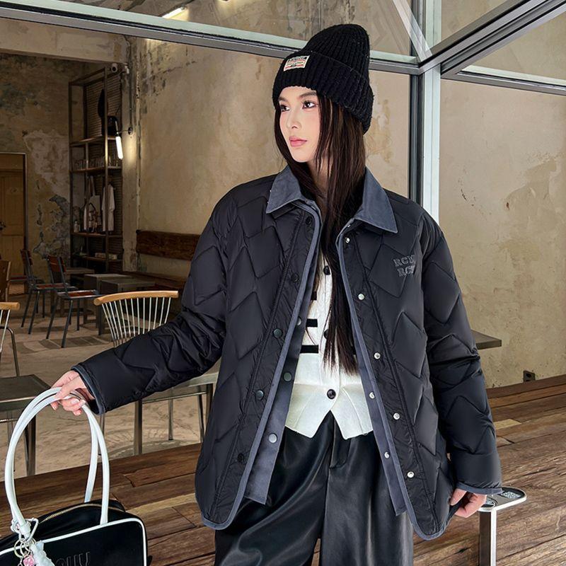 Winter Warm Stylish Womens Cotton Coat with Shirt Collar Lightweight and Simple Design