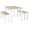 Conjunto de Mesa de Jantar de 3 Peças com 2 Bancos Encaixáveis para 4-6 Pessoas Estilo Contemporâneo Placa de Partículas