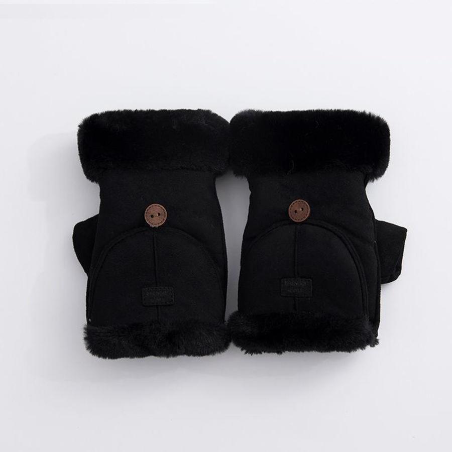 Cycling gloves made of suede for women, warm and cute in autumn and winter, with thick velvet flip cover for office touch screen