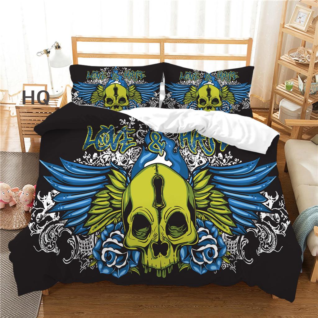 3D Digital Printed Bedding Set, Black Skull Head Series Bedding Cover, Pillowcase, Duvet Cover, AU240 * 270, Extra Large Home Decoration