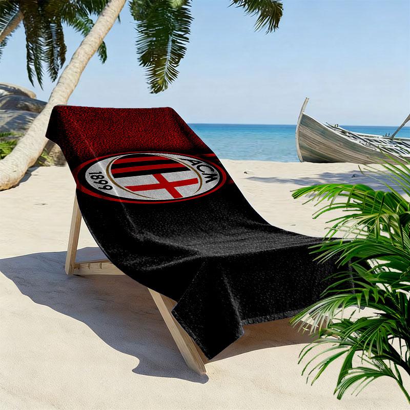 מגבת חוף עם הדפס לוגו AC Milan, מגבת גדולה רכה מתייבשת במהירות לקמפינג חוף שחייה