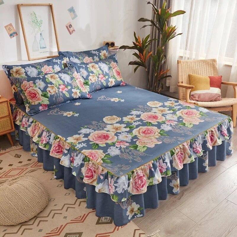 Lace Bed Sheet Skirt  Floral Printed Bed Cover Single/Queen/King Size Bedspread On The Bed (No Pillowcase