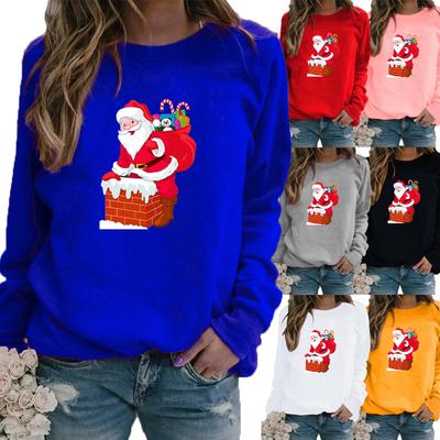 Winter Women's Casual Long-sleeved Santa Claus Print Sweatshirt Ladies Round Neck Loose T-shirt Plus Size Tops Long Sleeved Sweater