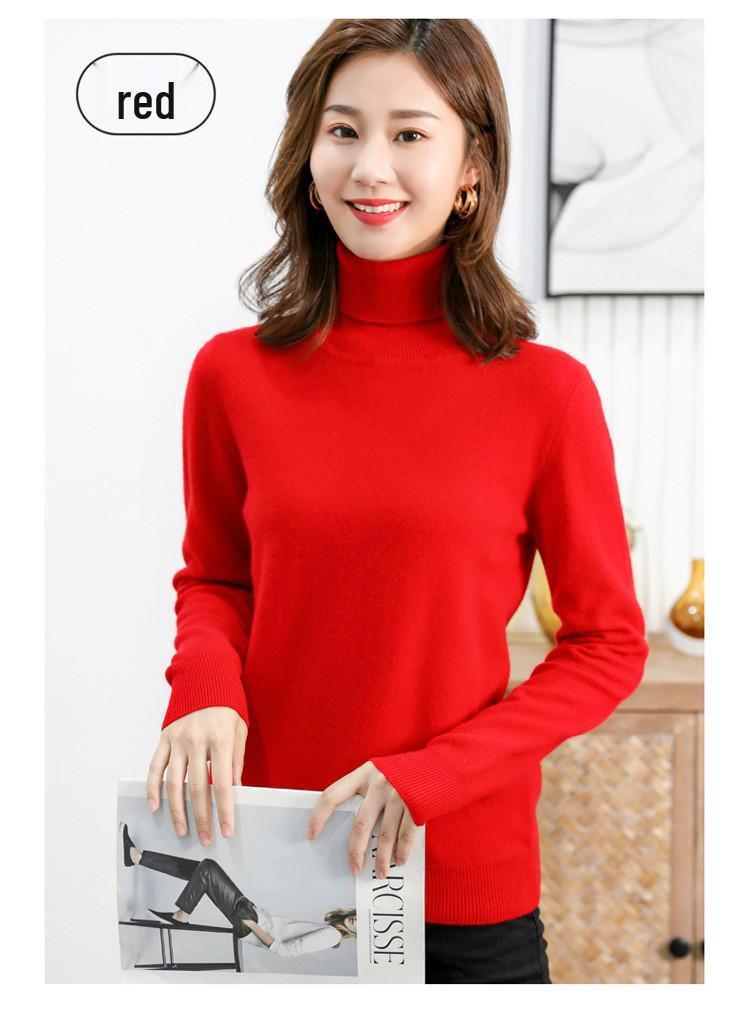 2025 Autumn/Winter Women's Pure Wool High Neck Cashmere Pullover - Solid Color, Loose Fit, Short Knit Sweater