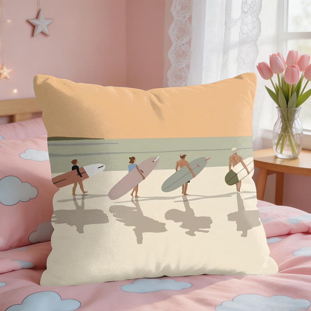 Summer Surfing Ins Art Cushion Cover Square Short Plush Pillow Case Living Room Sofa Home Decor Funda X