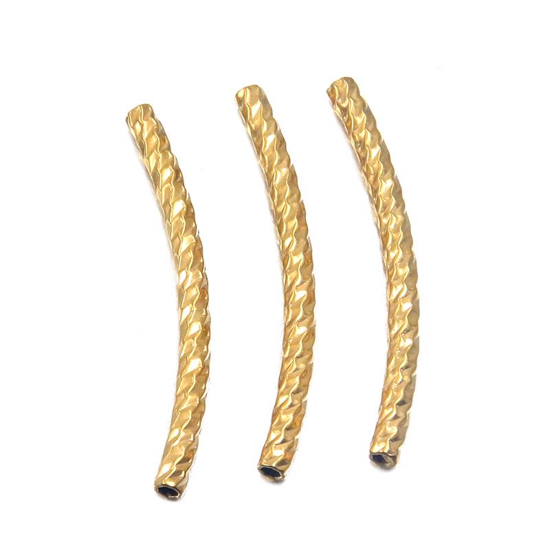 18K Gold Plated Stainless Steel Embossed Colorfast Faceted Tube Beads for DIY Jewelry