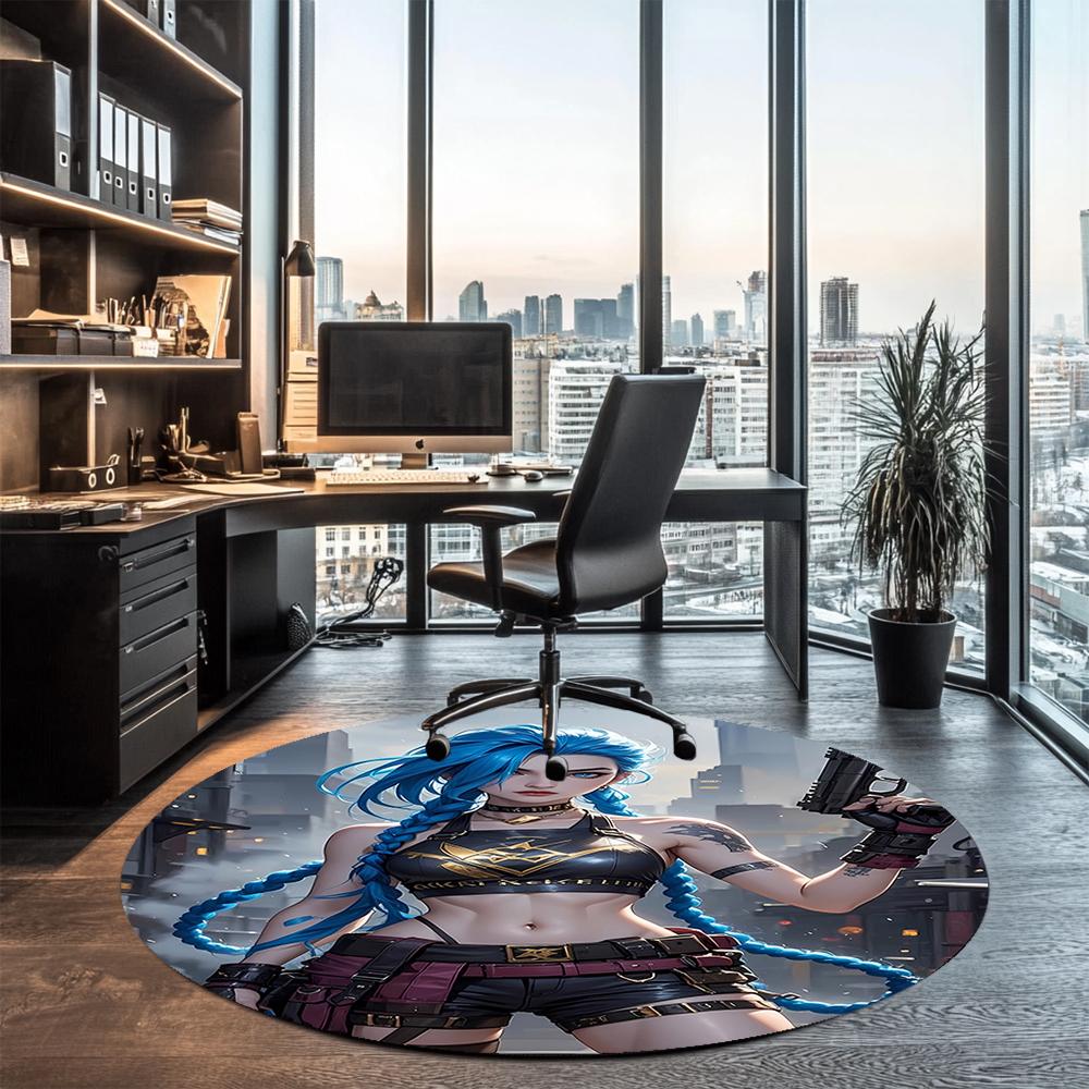 Jinx Printed Round Rug Carpet Chair Rug Area Rug Entryway Doormats,for Office Chair Living Room Bedroom Kitchen Room.