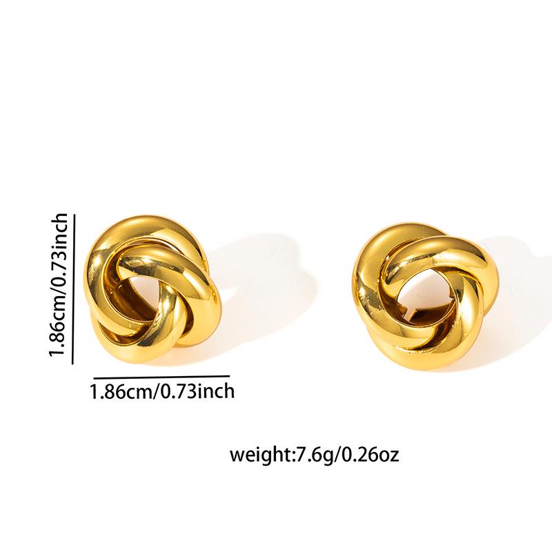 Gold C-Shaped Round Hoop Earrings with Bright Surface, French Light Luxury, High-End Stainless Steel