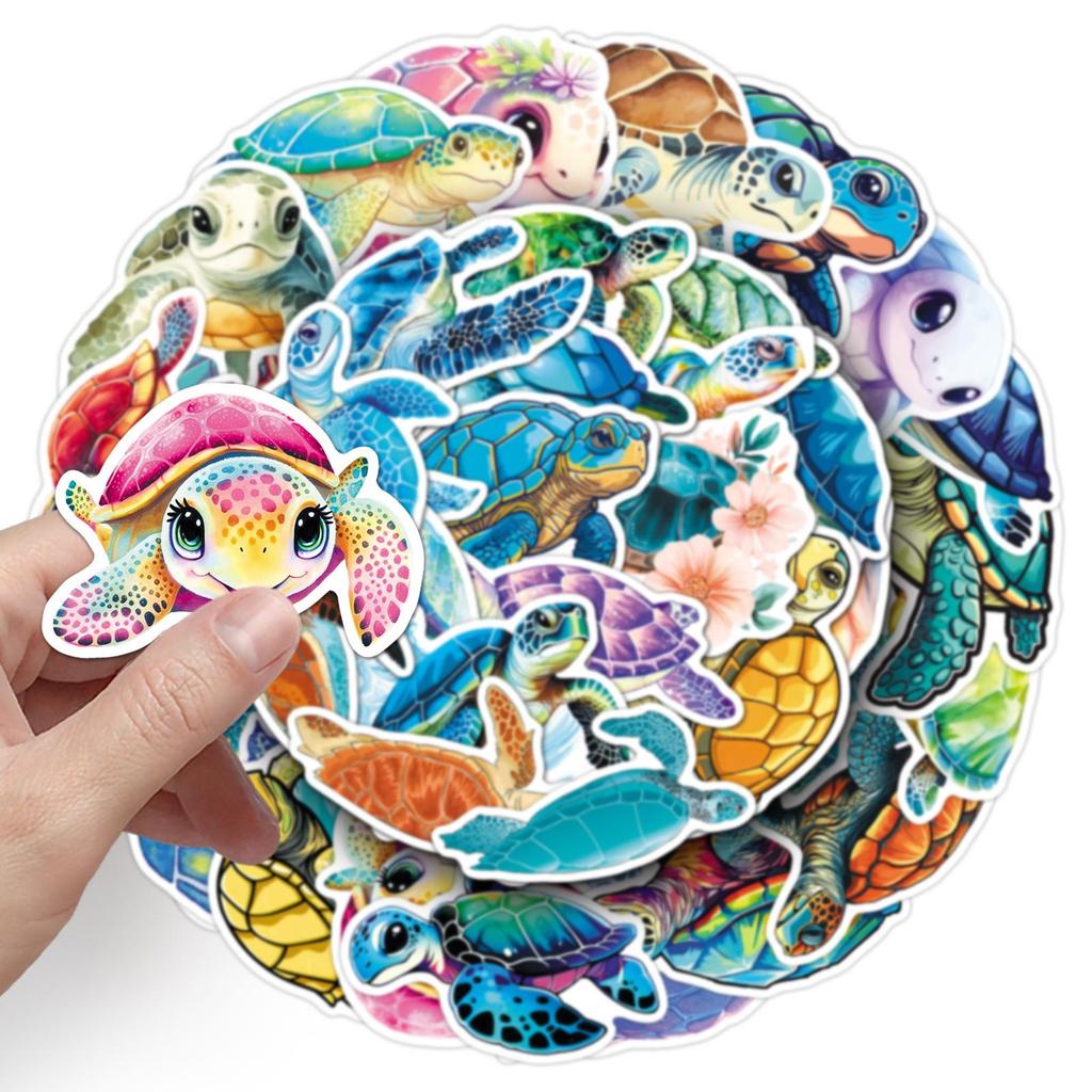 50 Cute Sea Turtle Stickers: Waterproof, Colorful Cartoons for Journals, Laptops, Water Bottles, and More