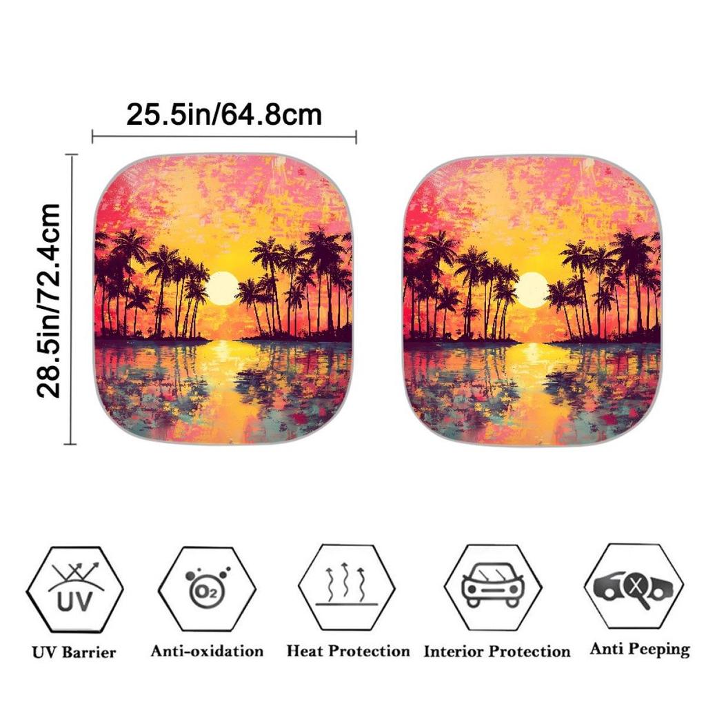 2-Piece Car Sunshade - Coconut Grove Design for Summer Heat Insulation