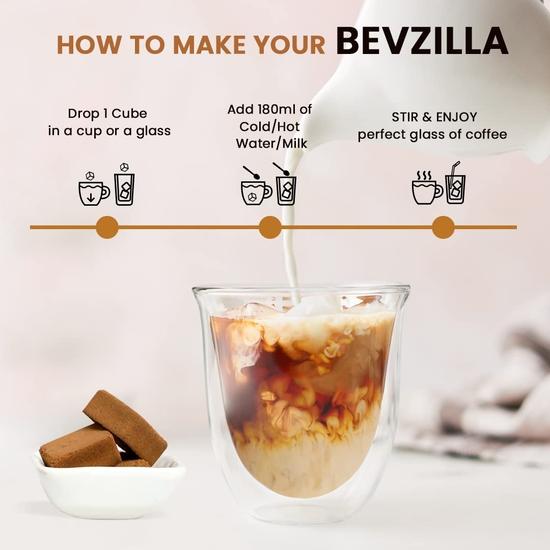 Bevzilla 30 Creamy Vanilla Flavor Instant Coffee Cubes | Made with Date Palm Jaggery & Arabica Beans | No Refined Sugar | No Preservatives