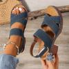 Summer Thick Heel Wedge Sandals Light Hollow Solid Color Large Size Women's Velcro Sandals